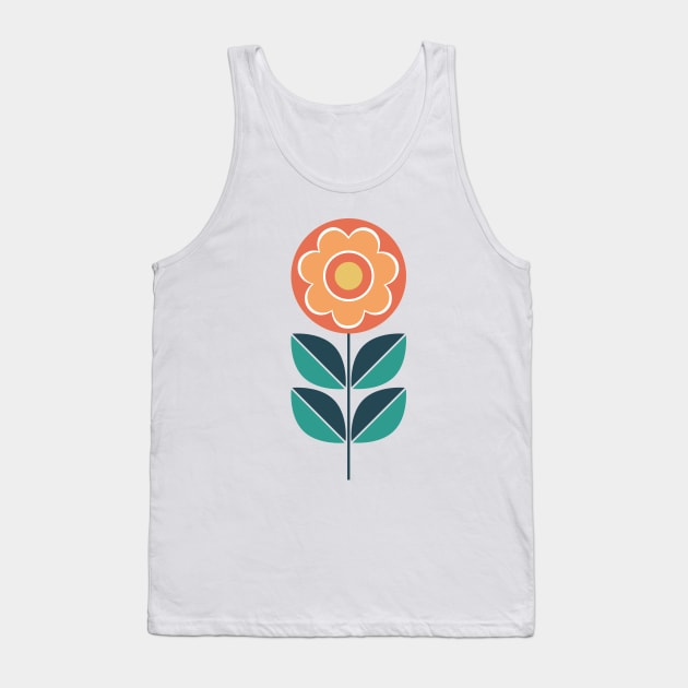 Retro Geometric Flower 5 in Yellow, Orange and Teal Tank Top by tramasdesign